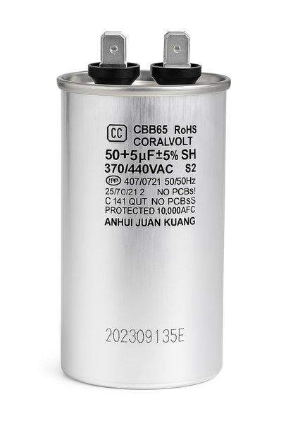 50+5 µF Dual Run Round HVAC Capacitor – 370/440V AC | CBB65, UL Rated