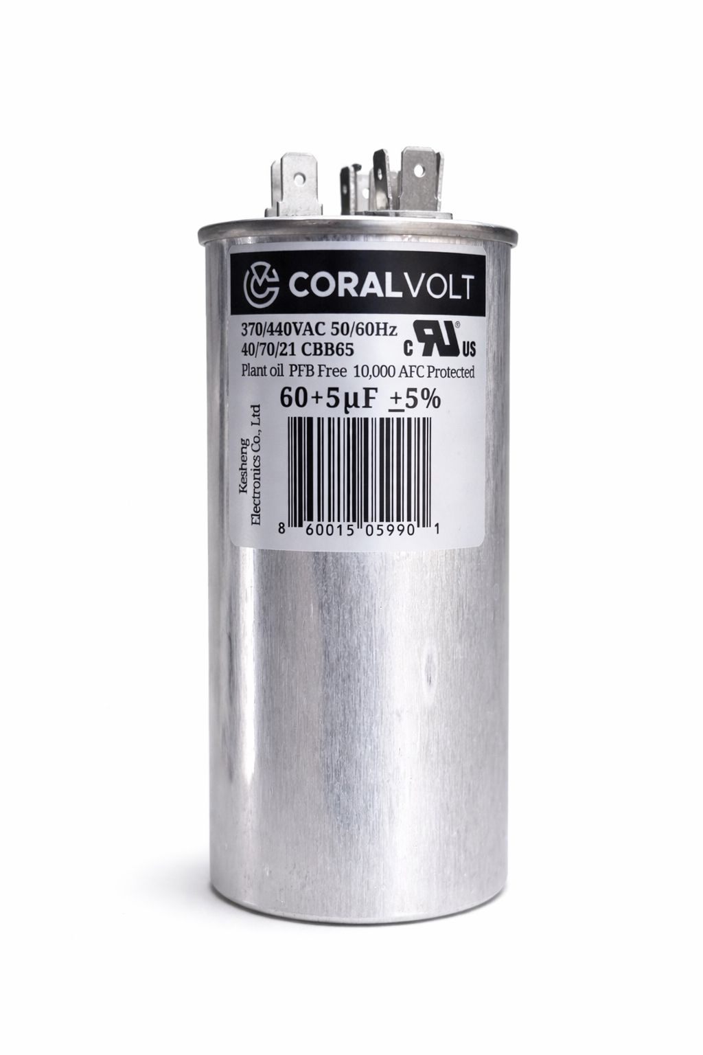 Coralvolt 60 µF+5 µF Dual Run Round HVAC Capacitor 370/440V CBB65 UL Rated