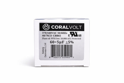 Coralvolt 60 µF+5 µF Dual Run Round HVAC Capacitor 370/440V CBB65 UL Rated