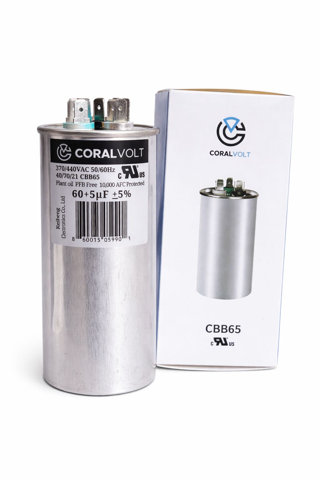 Coralvolt 60 µF+5 µF Dual Run Round HVAC Capacitor 370/440V CBB65 UL Rated