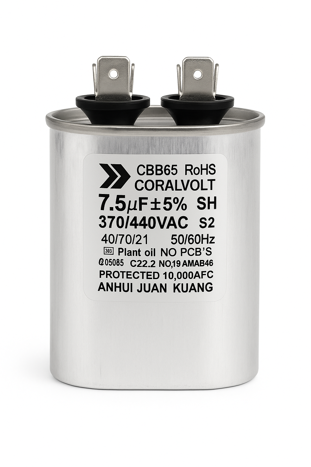 7.5+5 µF Dual Run Oval HVAC Capacitor – 370/440V AC | CBB65, UL Rated