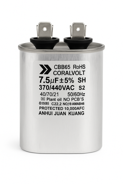 7.5+5 µF Dual Run Oval HVAC Capacitor – 370/440V AC | CBB65, UL Rated