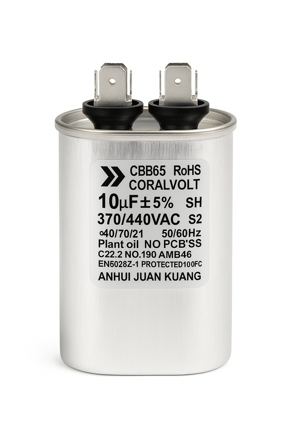 CORALVOLT 10+5 µF Dual Run Oval HVAC Capacitor – 370/440V AC | CBB65, UL Rated