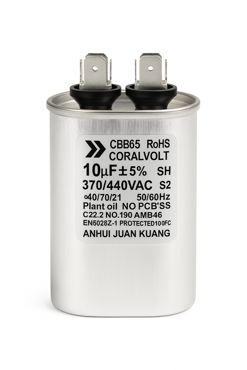 CORALVOLT 10+5 µF Dual Run Oval HVAC Capacitor – 370/440V AC | CBB65, UL Rated