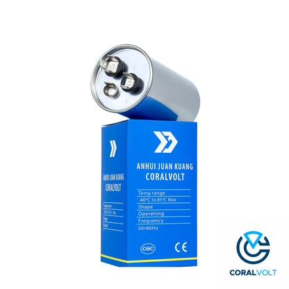 50+5 µF Dual Run Round HVAC Capacitor – 370/440V AC | CBB65, UL Rated