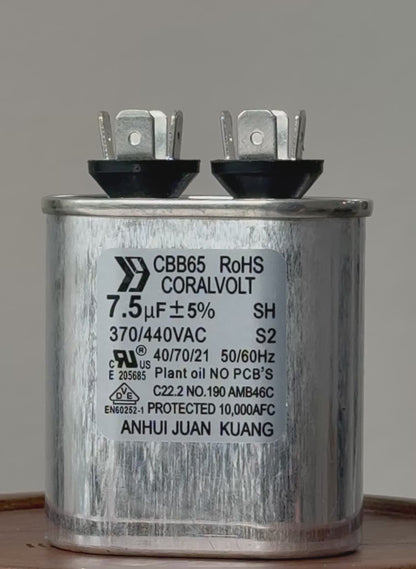 7.5+5 µF Dual Run Oval HVAC Capacitor – 370/440V AC | CBB65, UL Rated